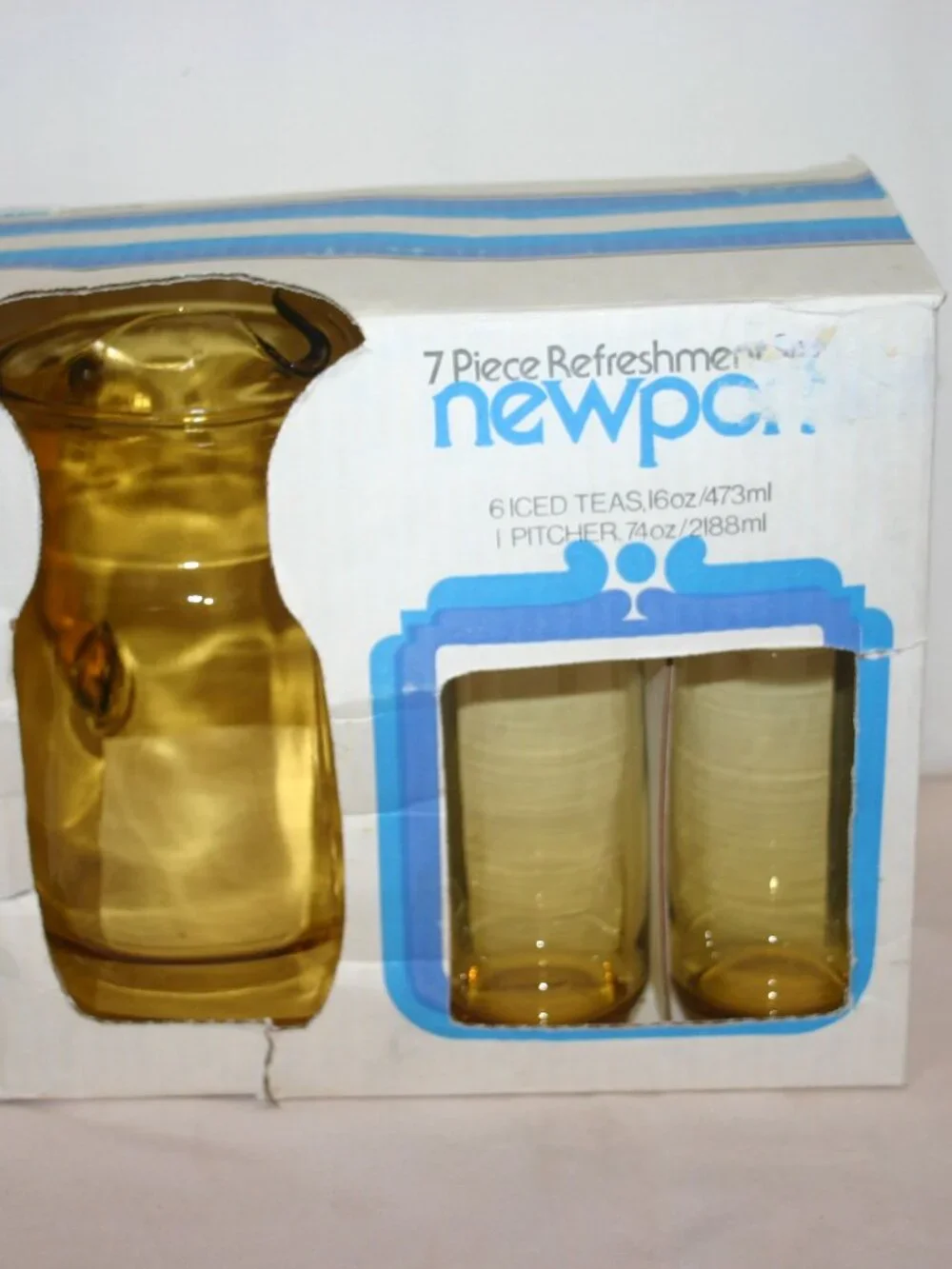 VTG Newport Anchor Hocking 7 PC Amber Gold Ice Tea Set B-3232